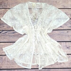 Mystree Ivory Lace Kimono Beach Cover Up S/M New With Tags